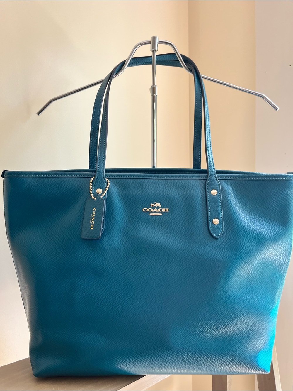COACH Teal Blue Crossgrain Leather Tote